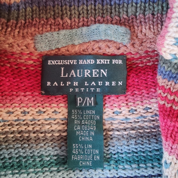 Vintage Lauren Ralph Lauren Hand Knit Navajo Cardigan with tie, Size PM - Picture 3 of 15